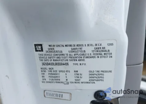 2006 Buick Rendezvous Cx from USA, damaged, VIN 3G5DA03L66S584496